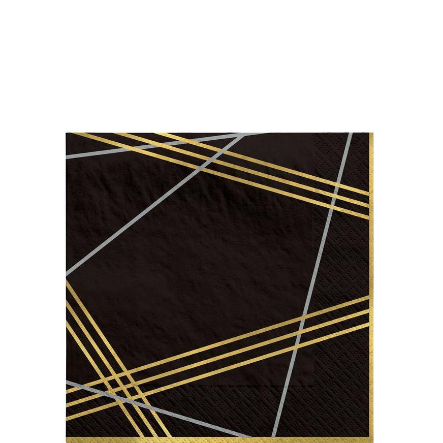 Black Gold Geometric Beverage Napkins, 5in, 20ct