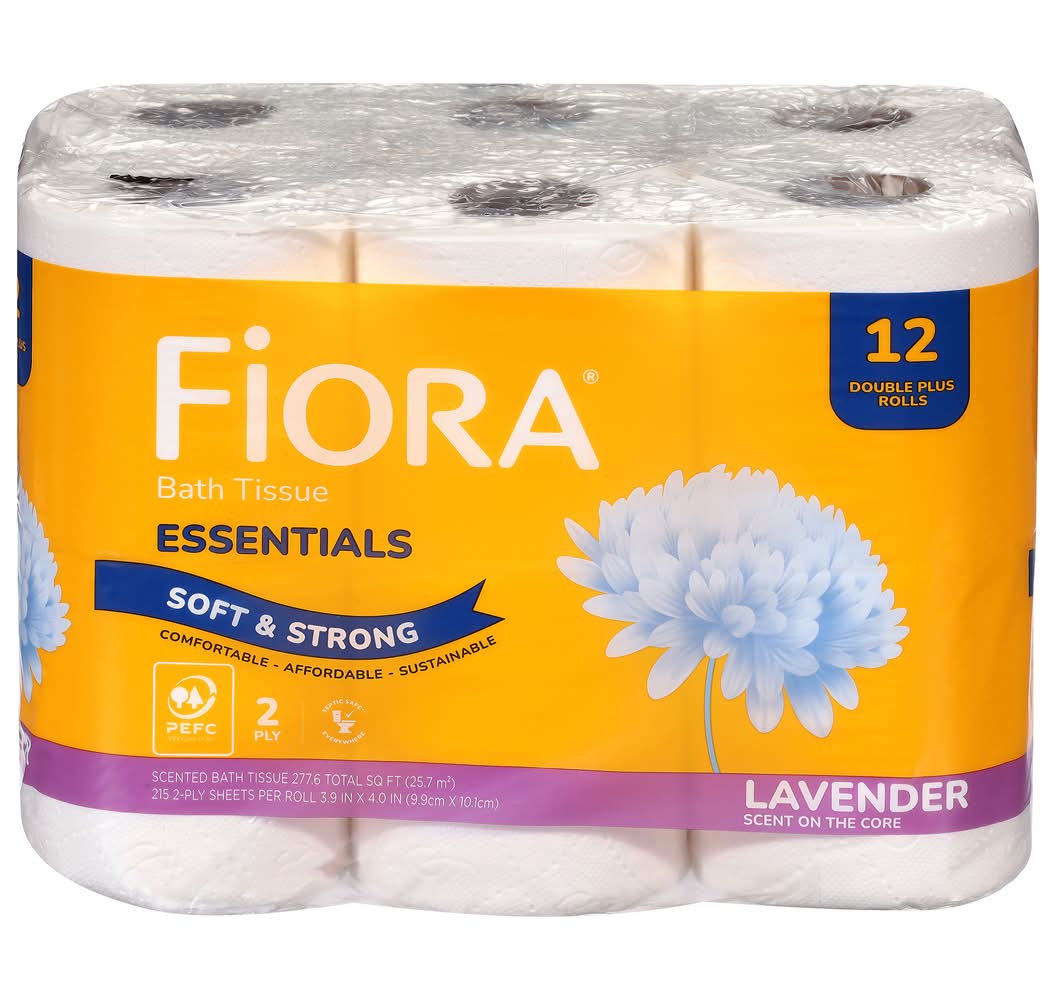 Fiora Essentials Soft & Strong 2 Ply Bath Tissue Sheets, Lavender, 3.9x4 in, White (12 ct)