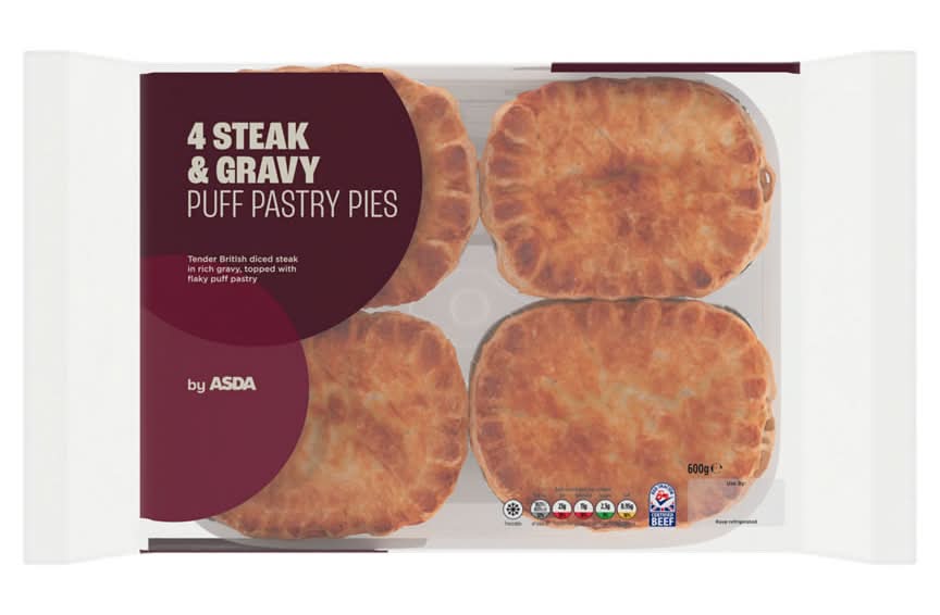 Asda 4 Steak & Gravy Puff Pastry Pies 600g
