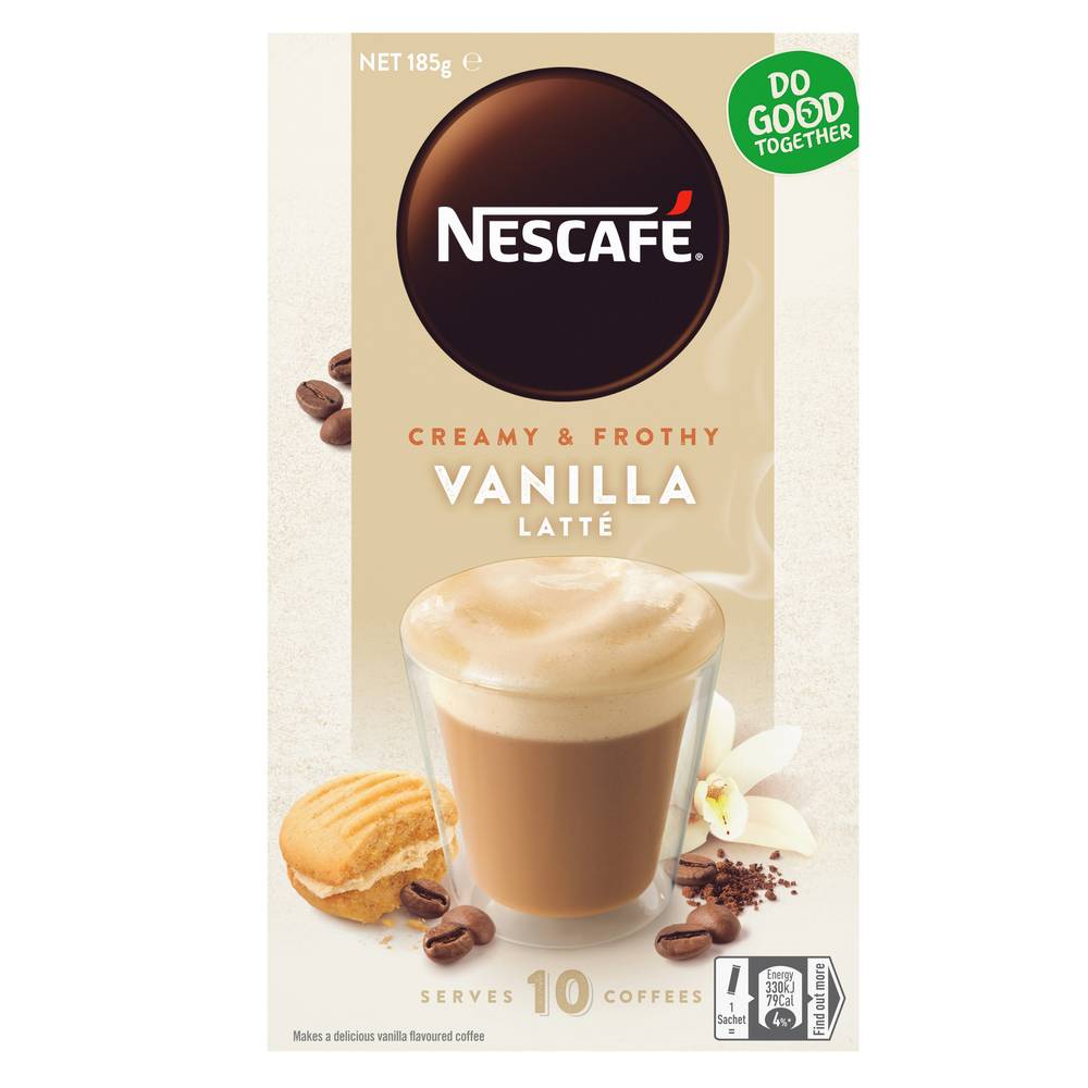 Nescafé Creamy & Frothy Coffee Sachets, Vanilla Latte (185g, 10 pack)