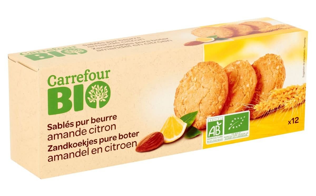Carrefour Bio Sablés Pur Beurre Amande Citron 12 Pièces 200 g