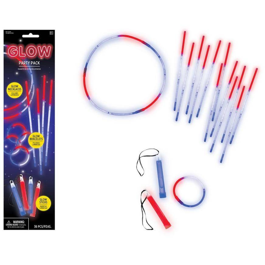 Party City Patrioti Glow Party pack (red-white-blue) (36 ct)