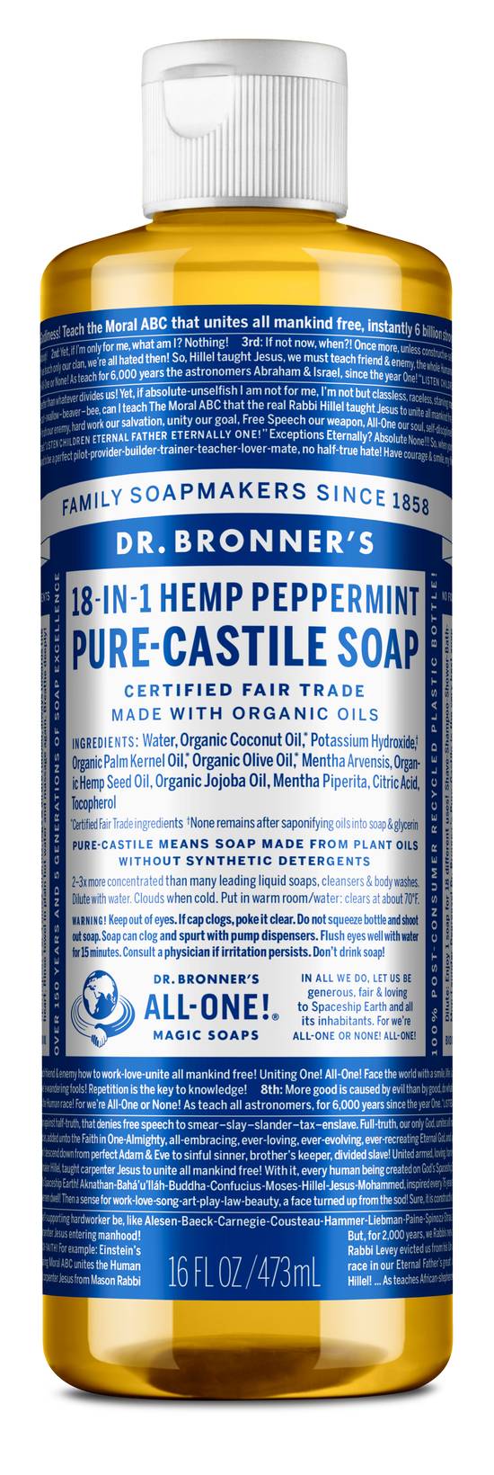 Dr. Bronner's Pure-Castile Soap 18-in-1 Hemp Peppermint (16 oz)