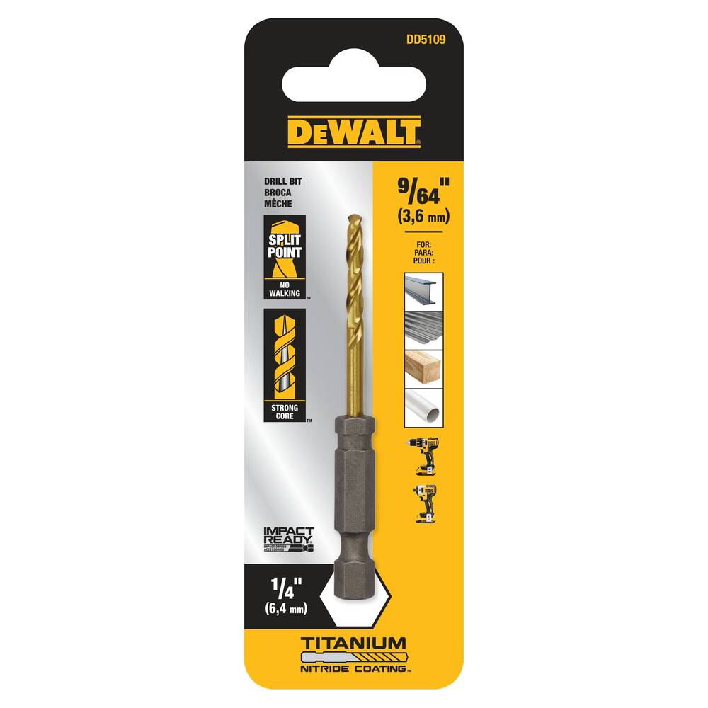 DEWALT 9/64-in x 2-3/4-in Titanium Nitride Coated Hss Jobber Length Twist Drill Bit | DD5109