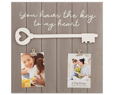 "Key To My Heart" Gray Panel Collage Frame with Photo Clips