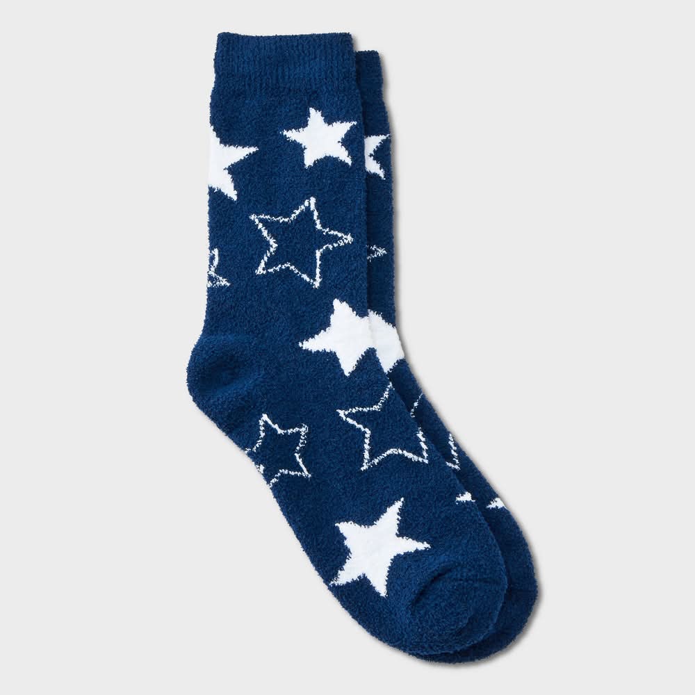 Girls' Stars Cozy Pajama Crew Socks - art class™ Navy Blue L