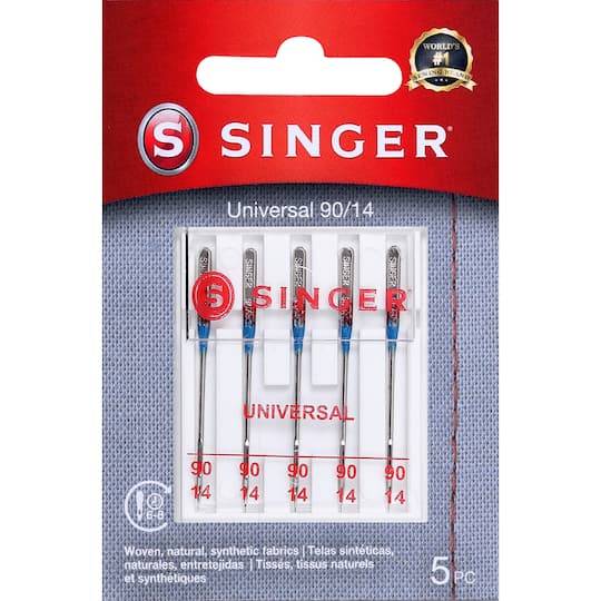 Singer Size 90/14 Universal Regular Point Sewing Machine Needles, 5Ct.