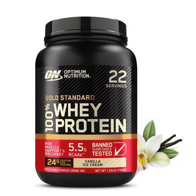 Optimum Nutrition Gold Standard 100% Whey Protein Powder, Vanilla Ice Cream (1.55 lbs)