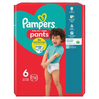 Pampers Baby-Dry Nappy Pants Size 6, 19 Nappies, 14kg-19kg, Carry Pack