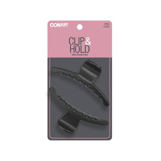 Conair Clip & Hold Jaw Clips, Black, 2 CT