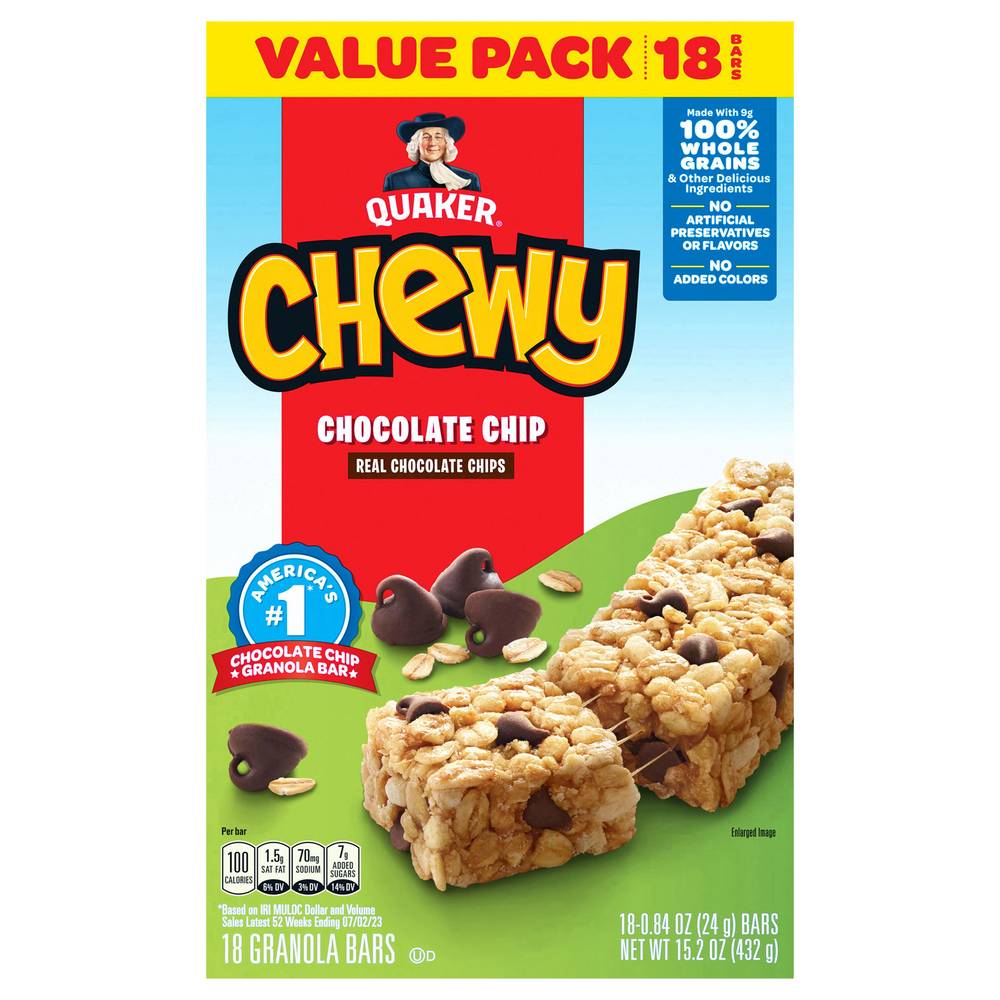 Quaker Chewy Granola Bars, Chocolate Chip (0.84 oz, 18 ct)