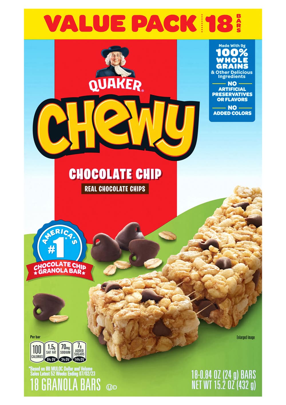 Quaker Chewy Granola Bars Value pack, Chocolate Chip (18 x 0.84 oz)