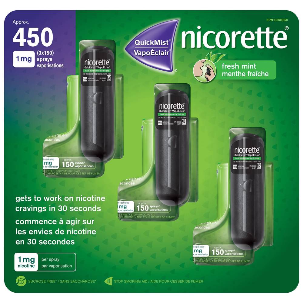 Nicorette Quickmist Fresh Mint 150 Sprays, 3-Pack