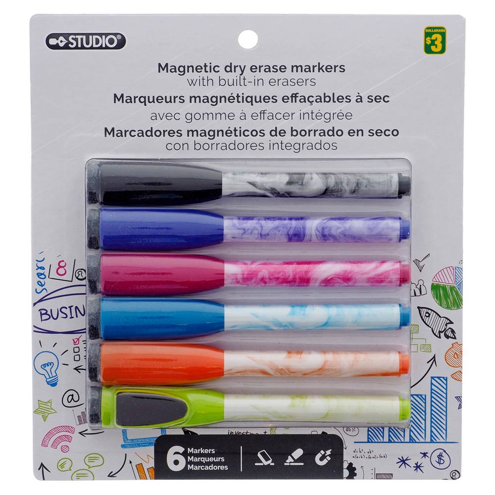 Magnetic Dry Erase Markers, 6pc