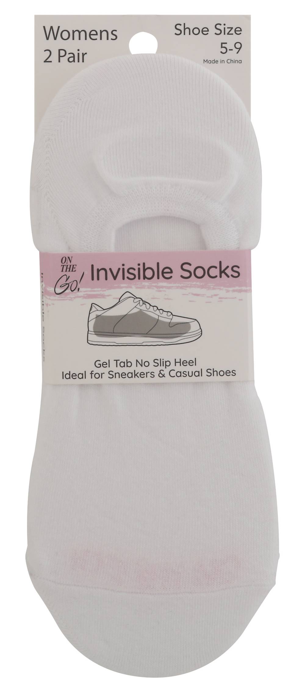 On the Go! Womens Invisible Socks, 5-9 (2 ct)
