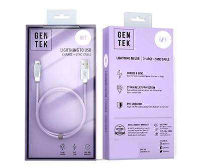 Lavender Usb-A to Lightning Cable, (6')