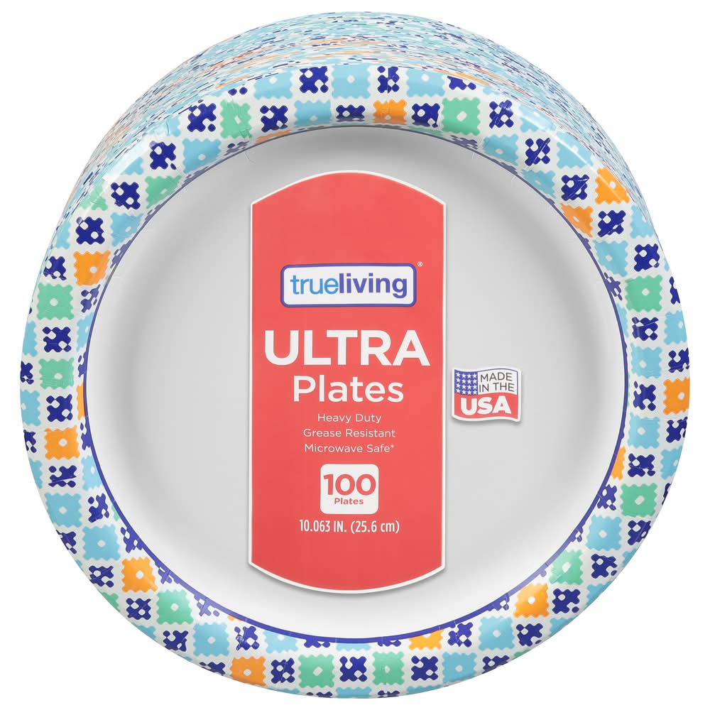 True Living Round Ultra Disposable Plates, 10.063 in (100 ct)