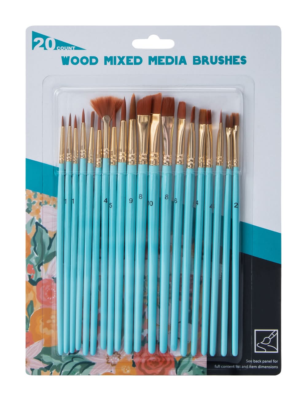 Wood Mixed Media Brushes 20-Count Blue