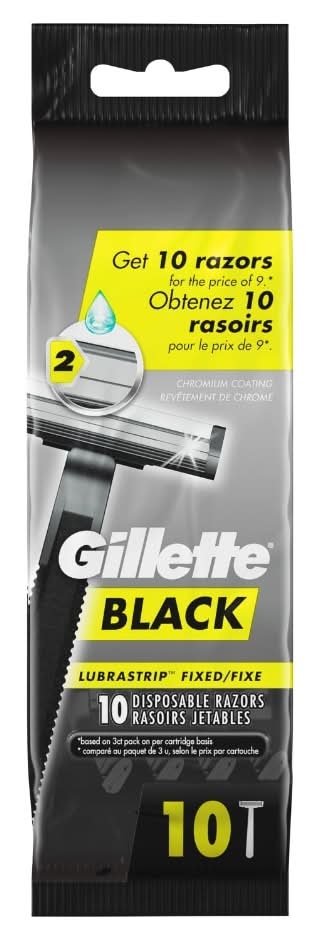 Gillette Fixed Disposable Razors, Black (10 ct)