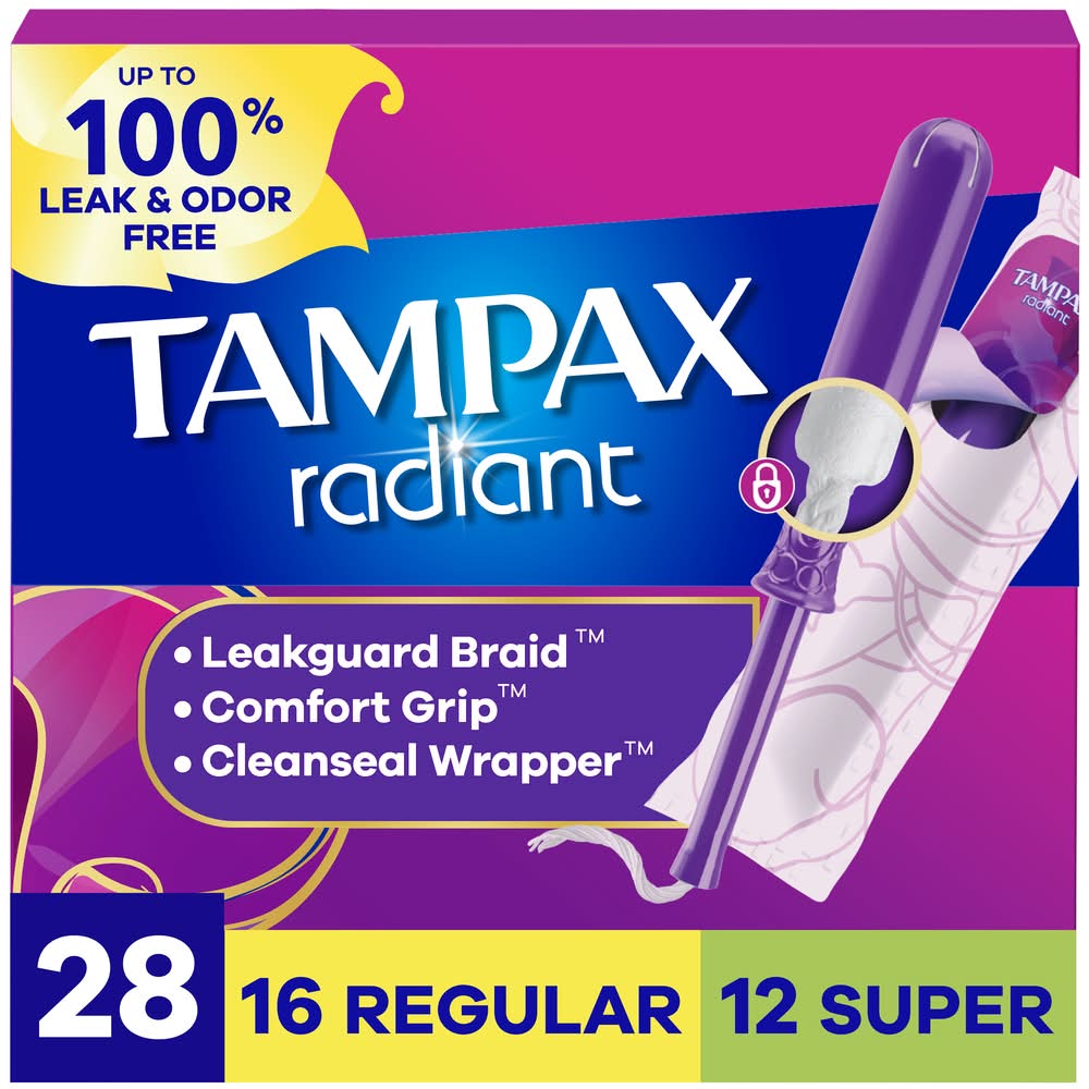 Tampax Radiant Regular/Super Unscented Tampons (8 oz, 28 ct)