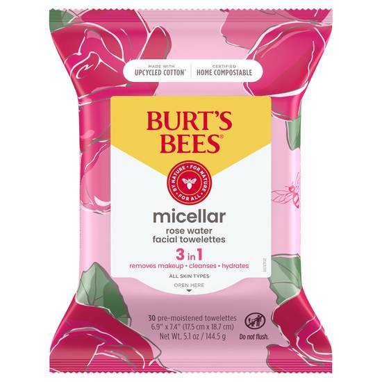 Burt's Bees Micellar 3 in 1 Rose Water Facial Towelettes (6.9" * 7.4")