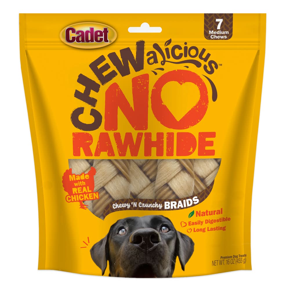Cadet Chewalicious Chewy 'N Crunchy Braids Dog Treats, Chicken (16 oz, 7 ct)