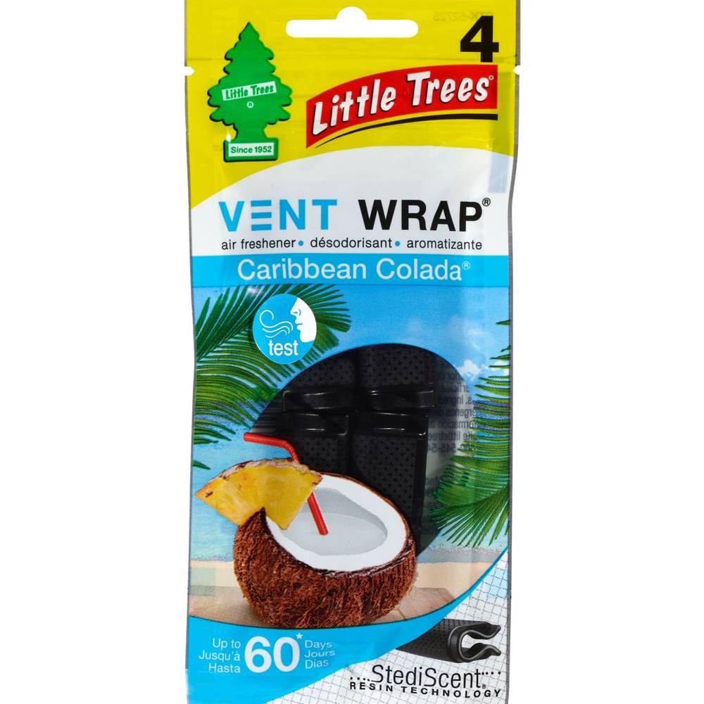 Little Trees Car Air Freshener Vent Wrap, Caribbean Colada, 4 Ct