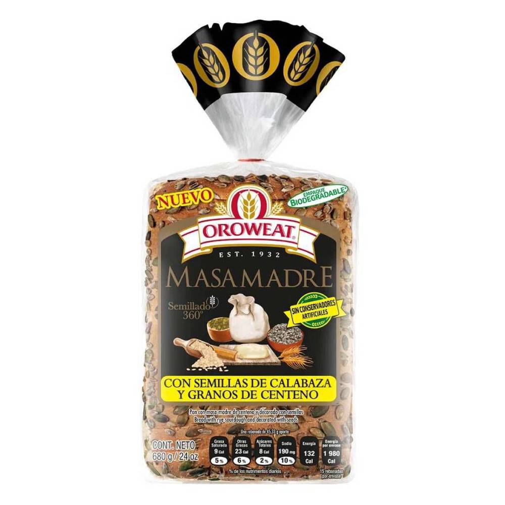 Oroweat pan masa madre con semillas y  centeno