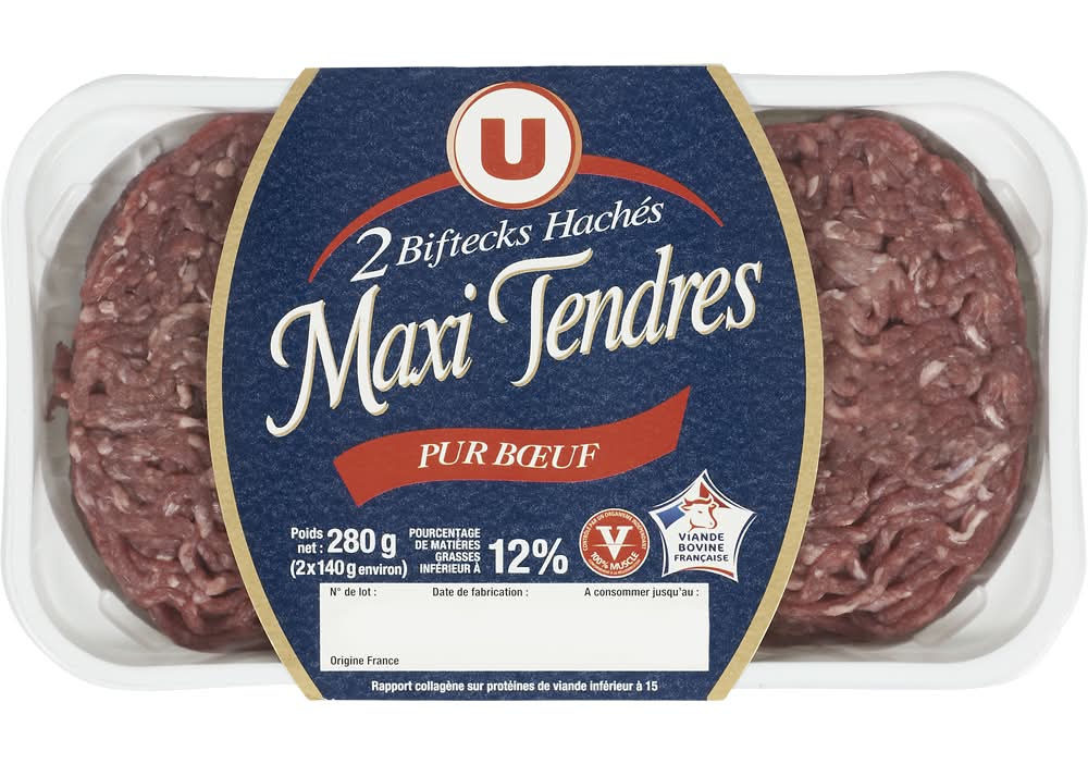 Les Produits U - Steak haché maxi tendre 12% matière grasse (280g)