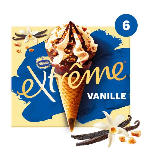 Nestlé - Extreme glace cône vanille pépites nougatine (6 pièces)