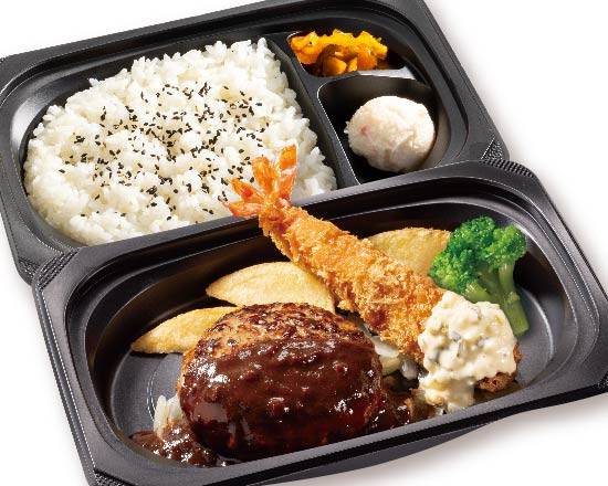 頂ハンバーグ約１５０ｇ＆プリプリ大エビフライ弁当