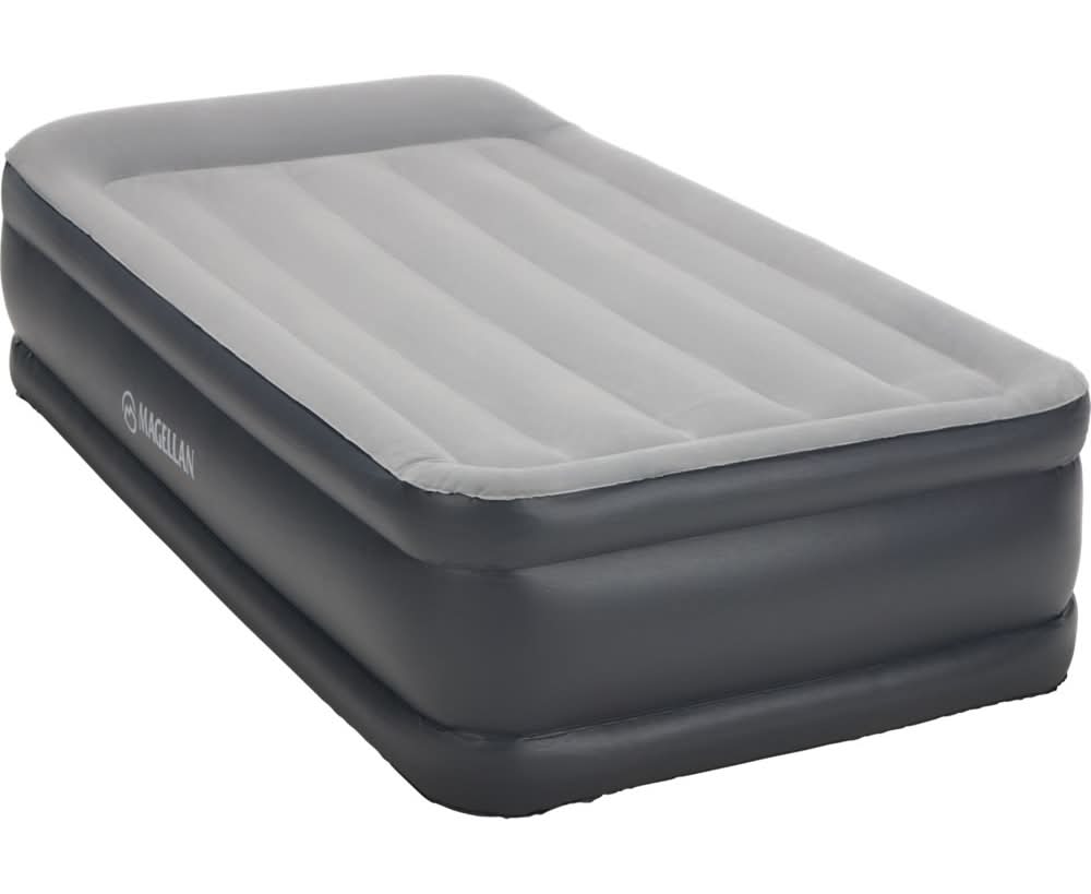 Magellan Outdoors Tritech Raised Twin Air Mattress with Pump, Grey, Twin Mattress