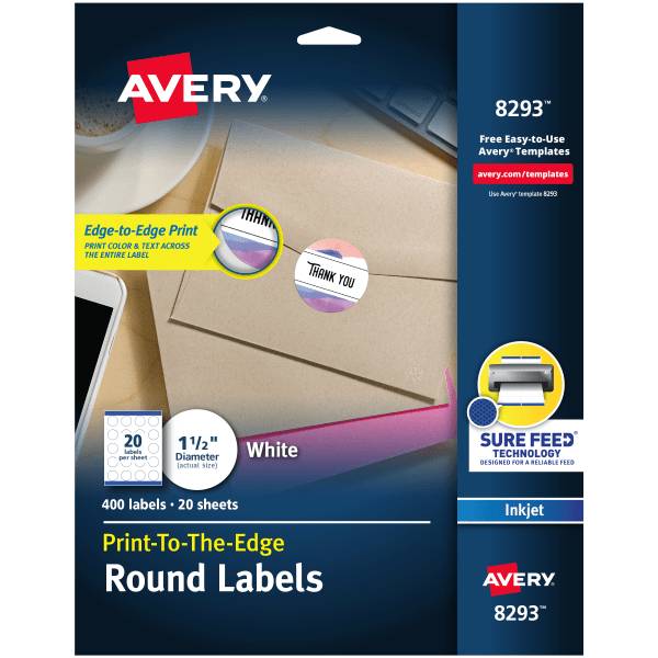 Avery Print-To-The-Edge Labels With Sure Feed Technology, 8293, Round, 1-1/2"