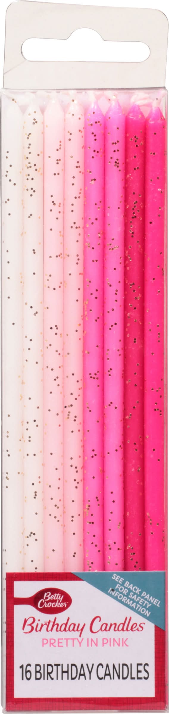 Betty Crocker Pretty in Pink Birthday Candles, Multicolor (1.6 oz, 16 ct)