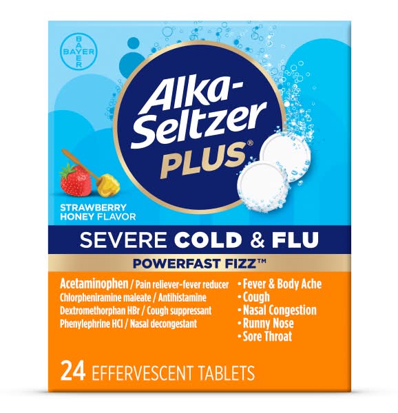 Alka-Seltzer Plus Severe Cold & Flu Powerfast Fizz Effervescent Tablets, Strawberry Honey (24 ct)