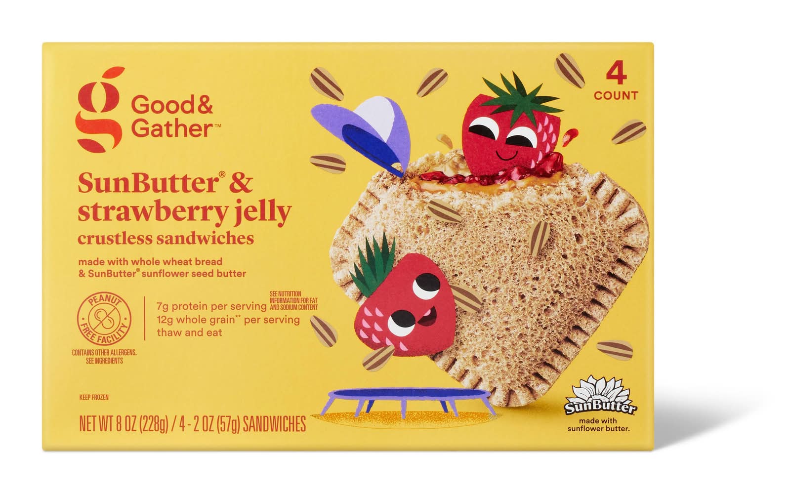 Good & Gather Frozen Sunbutter No Crust Sandwiches, Strawberry Jelly (8 oz, 4 ct)