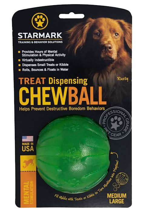 Starmark Treat Dispensing Chew Ball Tough Dog Toy, Medium-Large