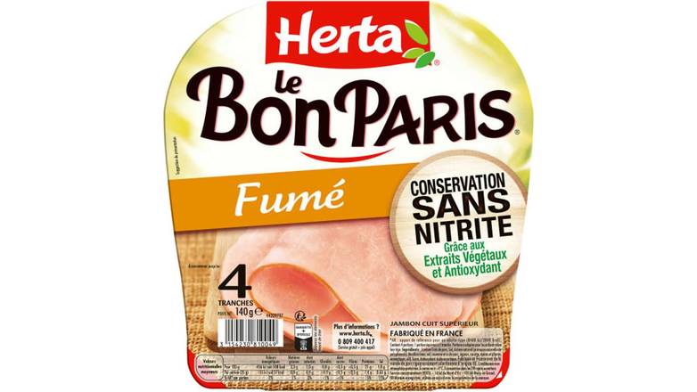 Herta Jambon Cuit Le Bon Paris Fumé, Conservation sans nitrite Les 4 tranches
