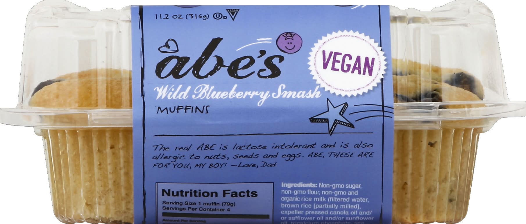 Abe's Vegan Wild Blueberry Smash Muffins (11.2 oz, 4 ct)