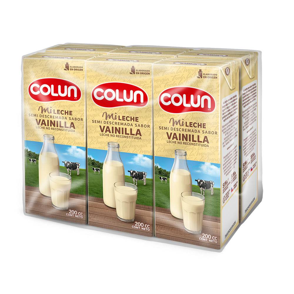 Colun pack leche semidescremada sabor vainilla (6 u x 200 ml c/u)