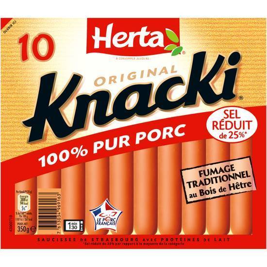 Saucisses 100% pur porc sel réduit KNACKI 10 saucisses - 350g