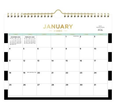 Day Designer Blue Sky Black Rugby Stripe 2026 Monthly Wall Calendar, 11x8.5 in