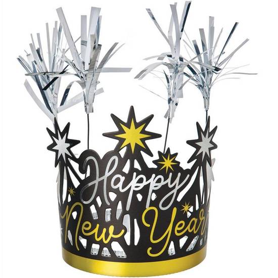 Black, Silver Gold Happy New Year Tinsel Burst Tiara