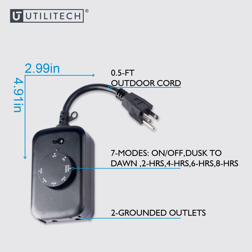 Utilitech 15-Amps 125-volt Indoor or Outdoor 2-Outlet Countdown Analog Lighting Timer | LTS-T5U