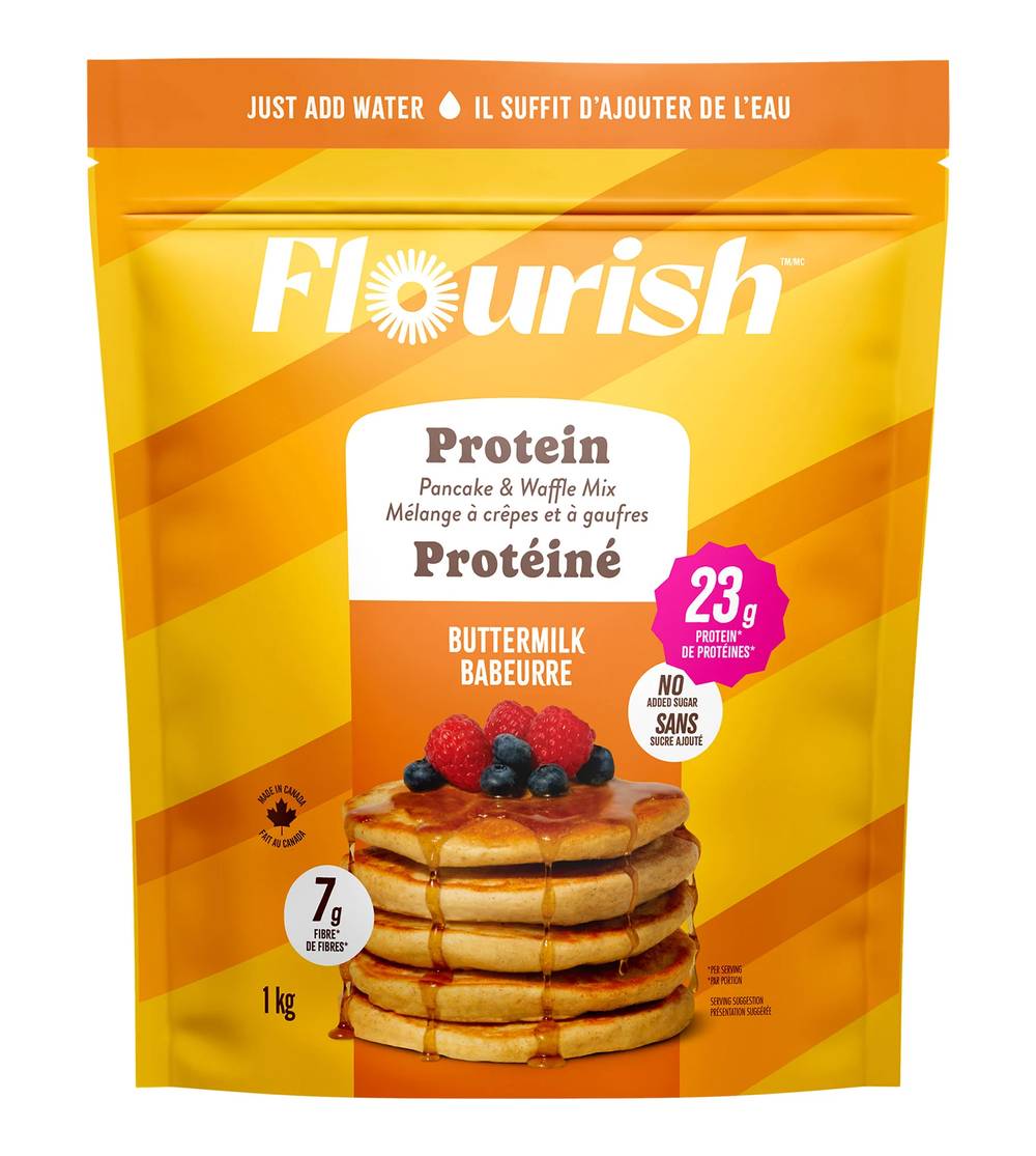 Flourish - Mélange À Crêpes Et Gaufres Protéiné À Saveur De Babeurre, 1 Kg / Flourish Buttermilk Protein Pancake & Waffle Mix, 1 Kg