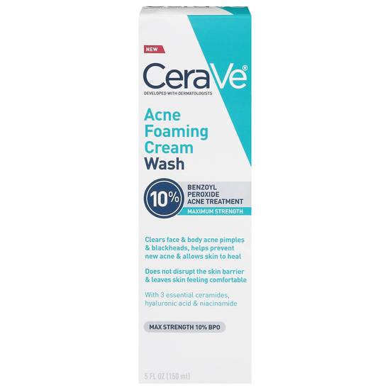 Cerave Acne Foaming Cream Wash With Benzoyl Peroxide For Face & Body