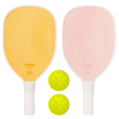 Franklin Sports 2 Player Wood Journey Pickleball Paddle and Ball Set in Mesh Bag, Yellow-Pink (2 ct)