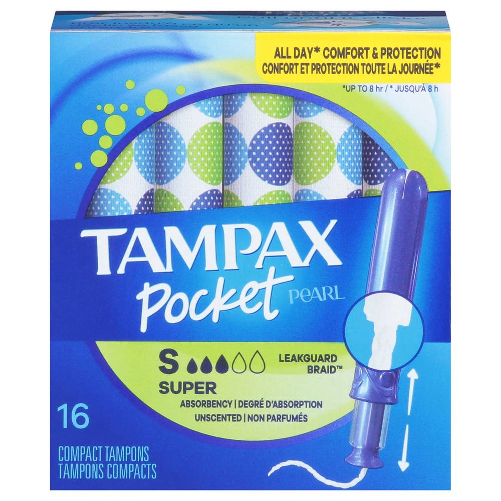 Tampax Pocket Pearl Super Absorbency Compact Unscented Tampons (4.3 oz, 16 ct)