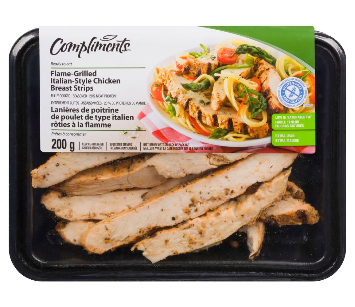 Compliments Flame Grilled Chicken Breast Strips, Italian Style (200 g)