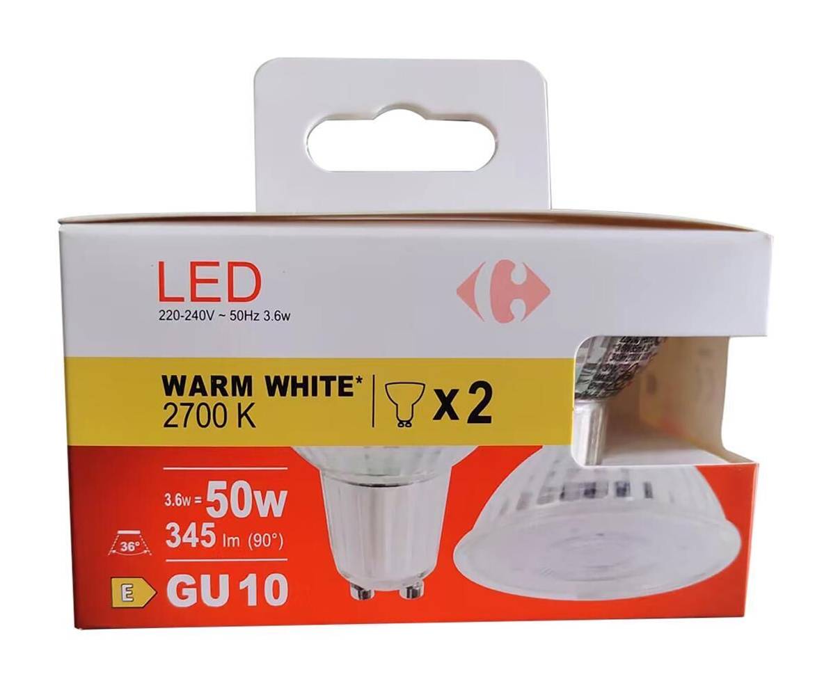 Carrefour - Ampoule led gu10 spot blanc-chaud 50w